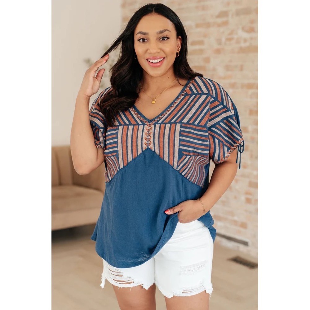 Savanna Jane Embroidered Blouse Womens Plus Size 1X Boho Vneck Empire Waist